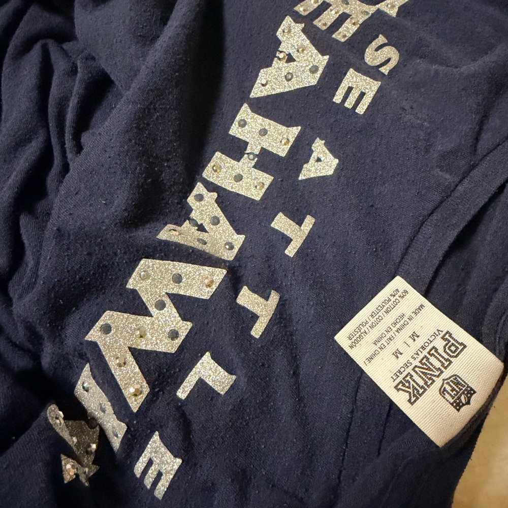 PINK Victoria's Secret Navy Womens Seattle Glitter & Stud Tee - Picture 5 of 7